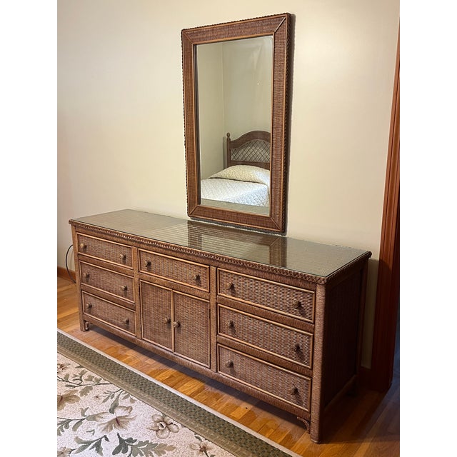 Nautical 1980s Henry Link Triple Dresser and Mirror For Sale - Image 3 of 10