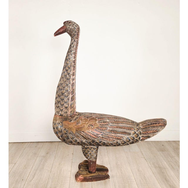 Pair of Thai Carved and Painted Wooden Geese, Circa 1900 For Sale - Image 13 of 13