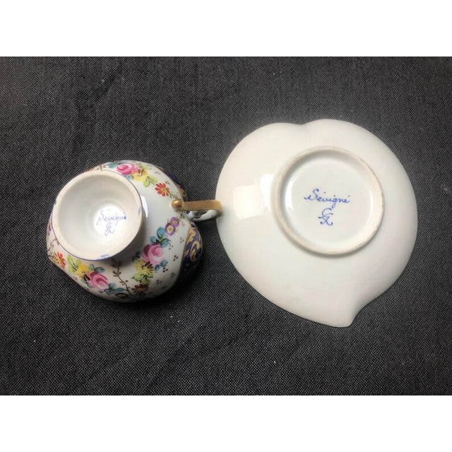 Antique Hand-Painted Floral Service in Limoges Porcelain from Marquise de Sevigne, 1890, Set of 8 For Sale - Image 9 of 11