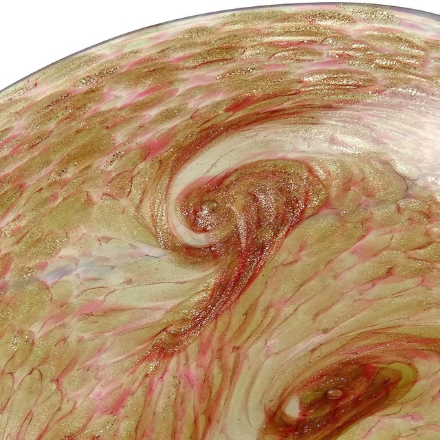 Murano Vintage Murano Fratelli Toso Opal Pink Aventurine Swirl Italian Art Glass Mid-Century Bowl Dish For Sale - Image 4 of 6