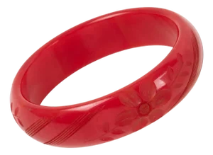 Bakelite Carved Bracelet Bangle Magenta Red Marble