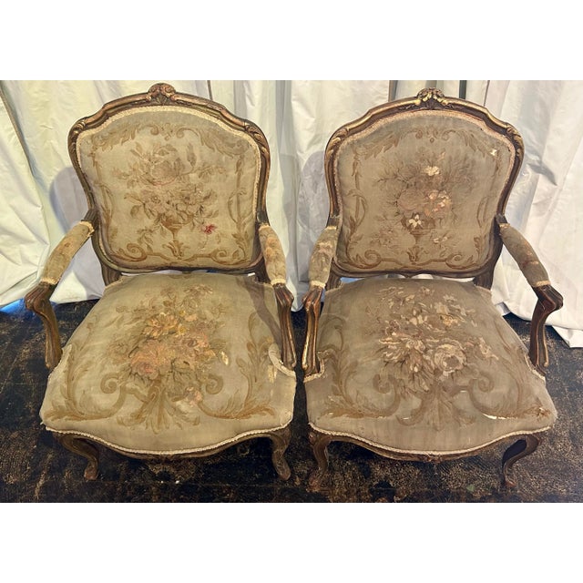 Louis XV Style Arm Chairs a Pair For Sale - Image 4 of 7