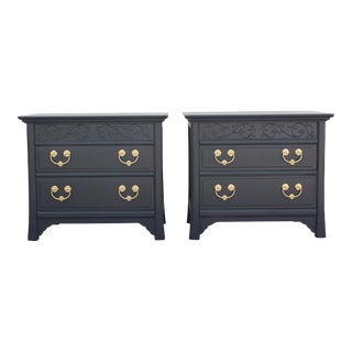 Pair of Mid-Century Black Charcoal Henredon Nightstands, Circa 1970's For Sale