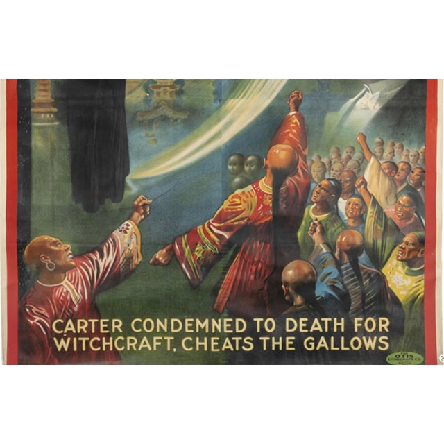 POSTER OF "CARTER THE GREAT" ADVERTISING HIS "CONDEMNED TO DEATH FOR WITCHCRAFT, CHEATS THE GALLOWS" ILLUSION MAGICIAN ACT...