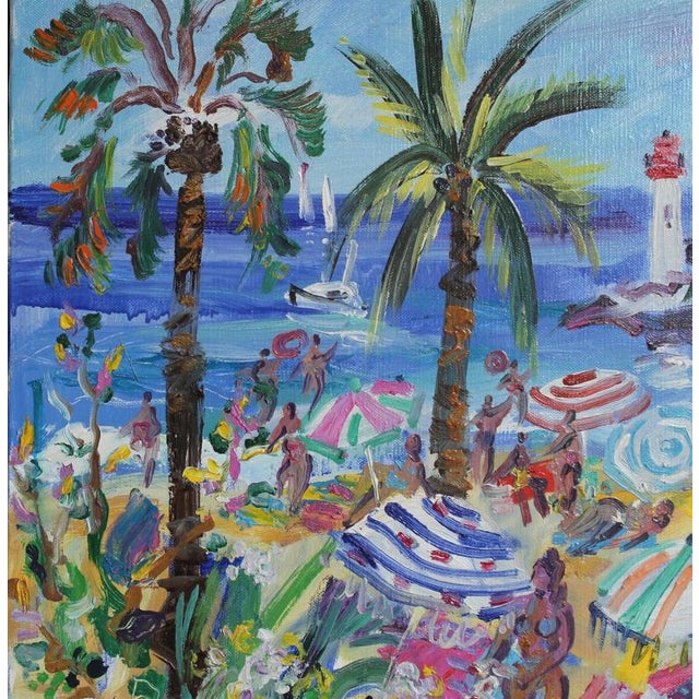 1990s Yvon Grac, The Cros Dei Pin Beach at St. Jean Cap Ferrat, 1990s, Oil Painting on Canvas, Framed For Sale - Image 5 of 18