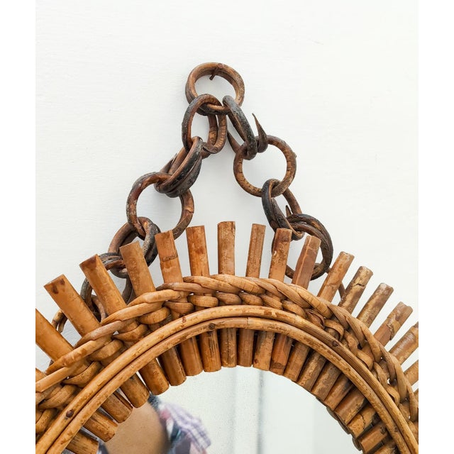 Brown Mid-Century Italian Oval Wall Mirror with Bamboo Frame by Franco Albini, 1960s For Sale - Image 8 of 12