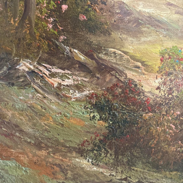 Textile Mid-Century Modern Pastoral Forest Landscape Oil Painting - Gilded Frame For Sale - Image 7 of 12