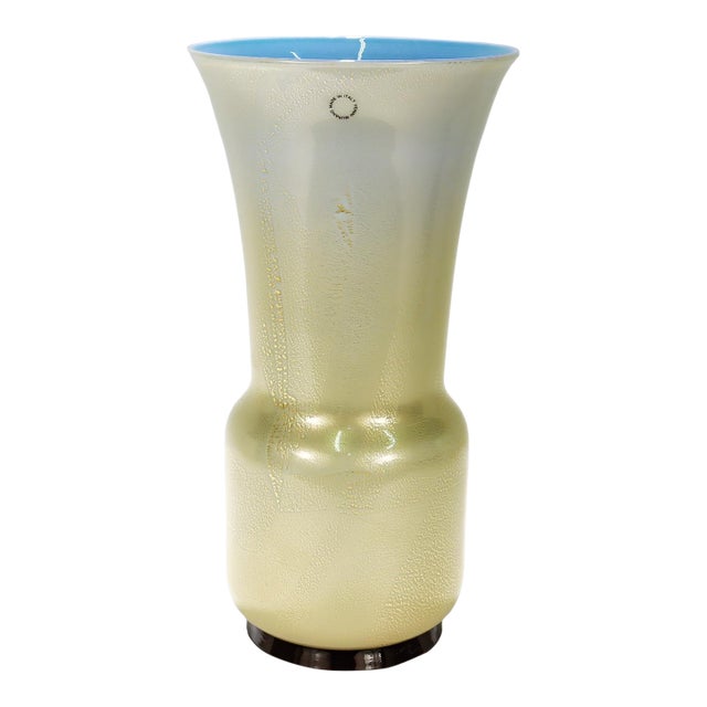 Large Venini Gold and Blue Laguna Glass Vase by Tomaso Buzzi For Sale