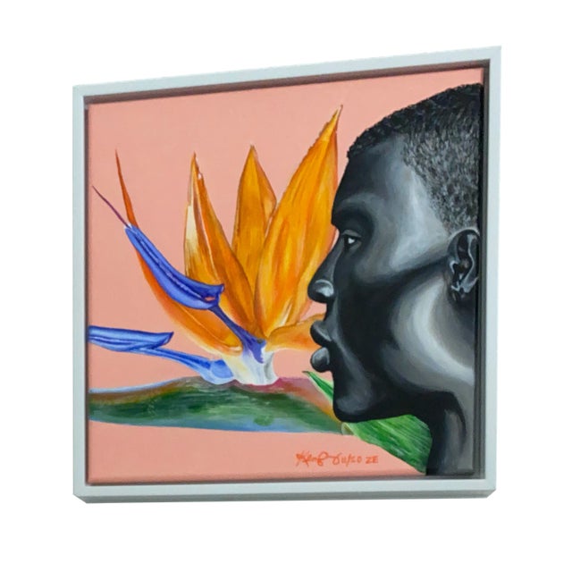 "Kunal" Contemporary Expressionist Style Figurative and Botanical Acrylic Painting, Framed For Sale