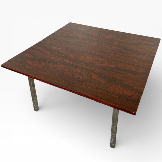 Contemporary Low Mid-Century Square Coffee Table with Rosewood Top and Chrome Legs For Sale - Image 3 of 9