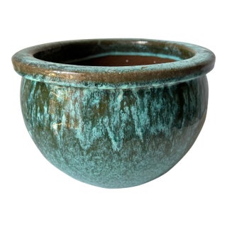 Arts & Crafts Turquoise Glazed Terra Cotta Planter For Sale