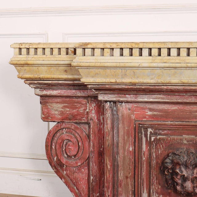 Wonderful 19th Century Italian original painted breakfront console with an amazing 17cm thick marble top. This console is...