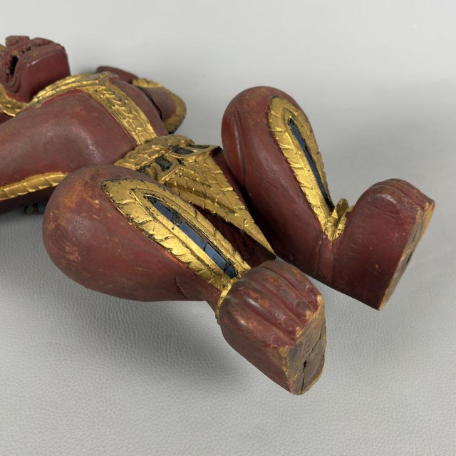 Wood Wooden Sacred Guardian Temple Statue, Thailand, 19th Century For Sale - Image 7 of 14