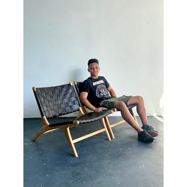 Vintage Boho Woven Leather Lounge Chairs - A Pair For Sale - Image 9 of 11