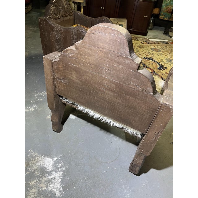Wood Early 20th Century Mexican Hand Carved Solid Wood Lion Chairs With Sheepskin Cushions For Sale - Image 7 of 7