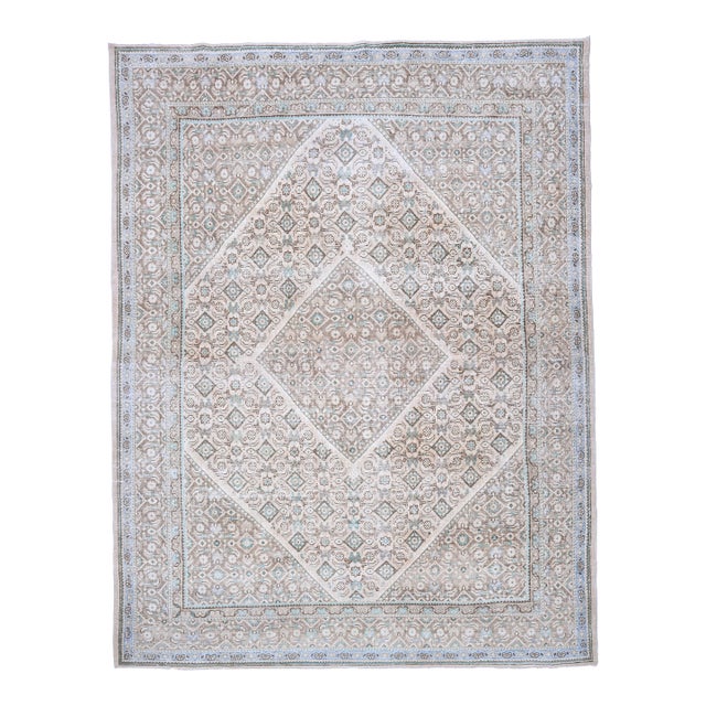 1970s Vintage Persian Handmade Wool Beige Cotton Area Rug For Sale