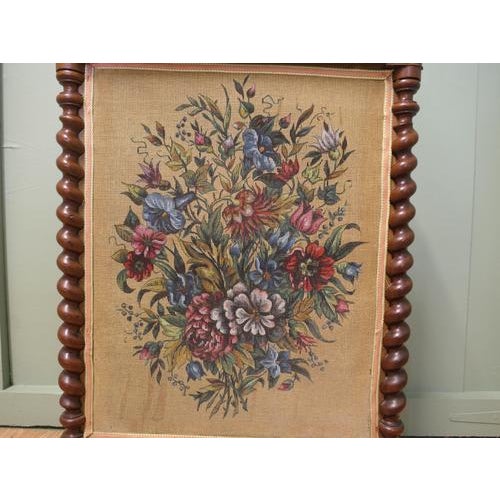 Large Victorian Carved Mahogany and Painted Fire Screen For Sale - Image 6 of 7