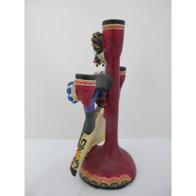 Ceramic Alfonso Castillo Orta Frida Kahlo Day of the Dead Mexico Folk Pottery Candelabra For Sale - Image 7 of 9