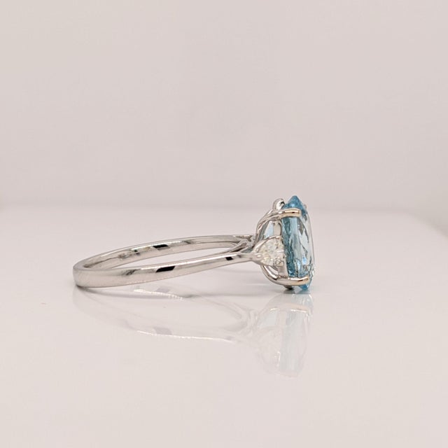 Metal 1.4Ct Aquamarine and Pear Diamond Accents in Solid 14k White Gold, Size 6.75 For Sale - Image 7 of 8