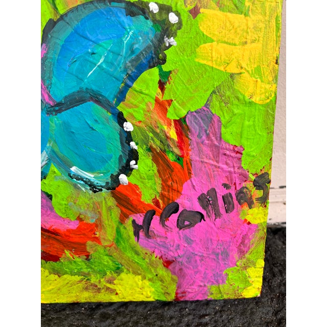Neon Green Vibrant Modern Toucan and Butterfly Oil Painting Signed For Sale - Image 8 of 8