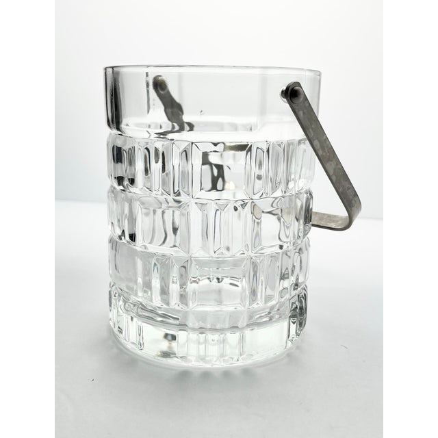 1980s Vintage Geometric Square Grid Plaid French Glass Ice Bucket For Sale - Image 4 of 7