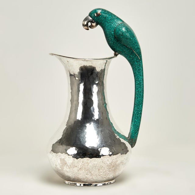 Large Mid Century Los Castillos Silver on Copper Pitcher With a Parrot Handle For Sale - Image 4 of 12
