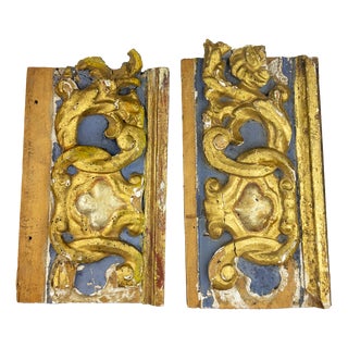 Baroque Italian Architectural Carved Wood Fragments, 1700s, Set of 2 For Sale
