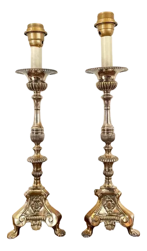 19th Century Louis XIV Church Altar Candleholders in Silver Metal, Set of 2