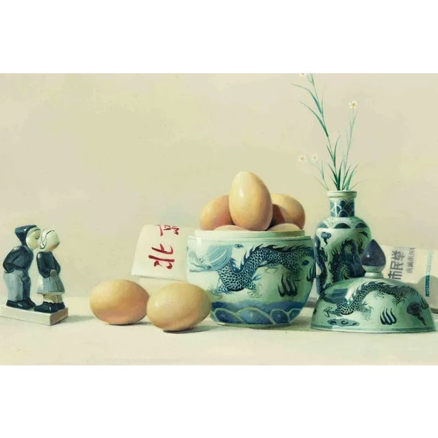 Breakfast is an original oil painting realized by Zhang Wei Guang (Mirror) in 2000s. Includes frame. Signature and various...