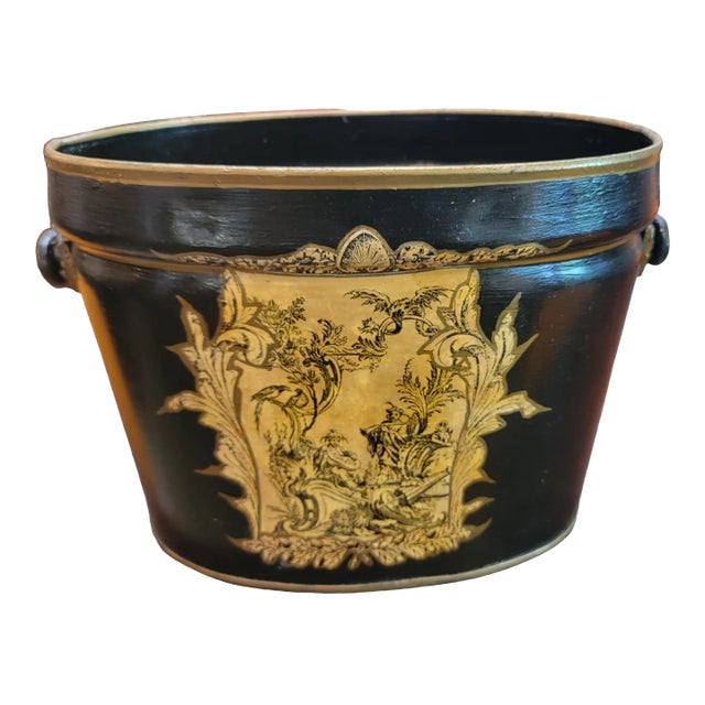 1960s Metal English Hand Painted Bucket For Sale