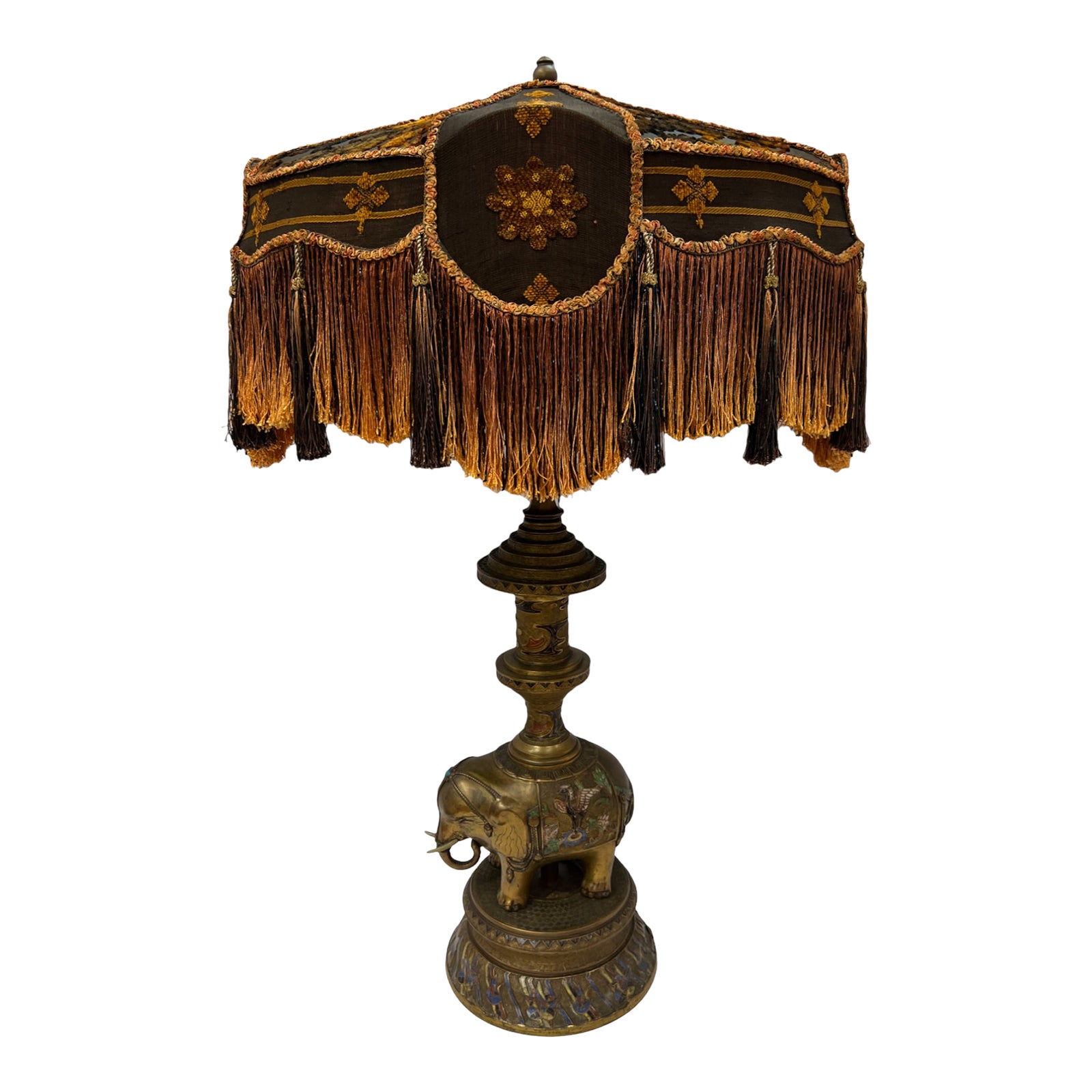 Cloisonné and Brass Elephant Table Lamp With HandCrafted Shade Chairish
