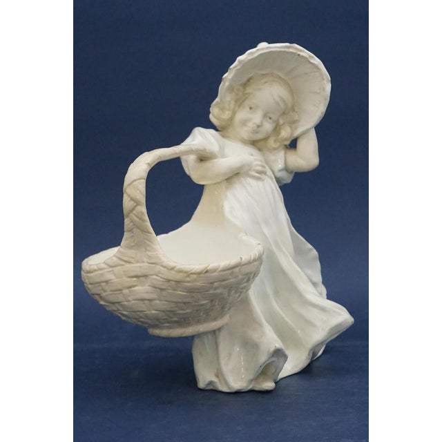 Art Nouveau Ceramic Figurine of Little Girl with Hat and Large Basket by Lefont for Goldscheider, Vienna, Austria, Late 1800s For Sale - Image 9 of 18
