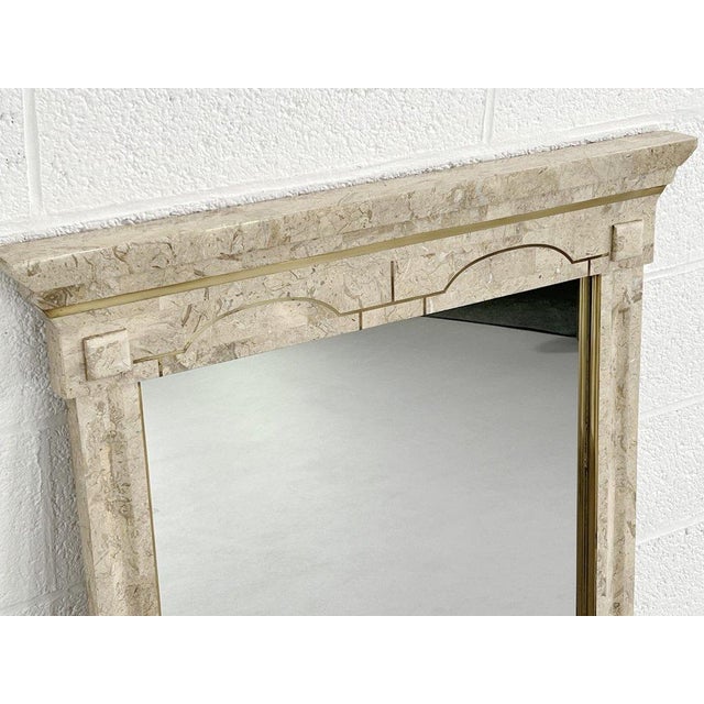 Console Table and Mirror in Travertine Marquetry and Brass, 1970s, Set of 2 For Sale - Image 15 of 16