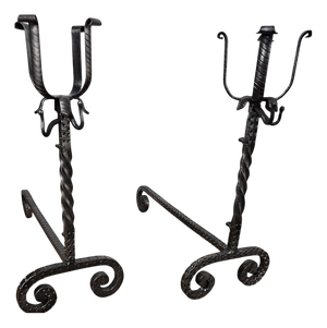 Antique Italian Wrought Iron Andirons, 1920s, Set of 2