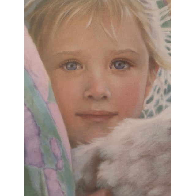 1980s Framed Mark Keathley “Noël” Hand-Signed Print – Child & Cat Portrait For Sale - Image 5 of 10