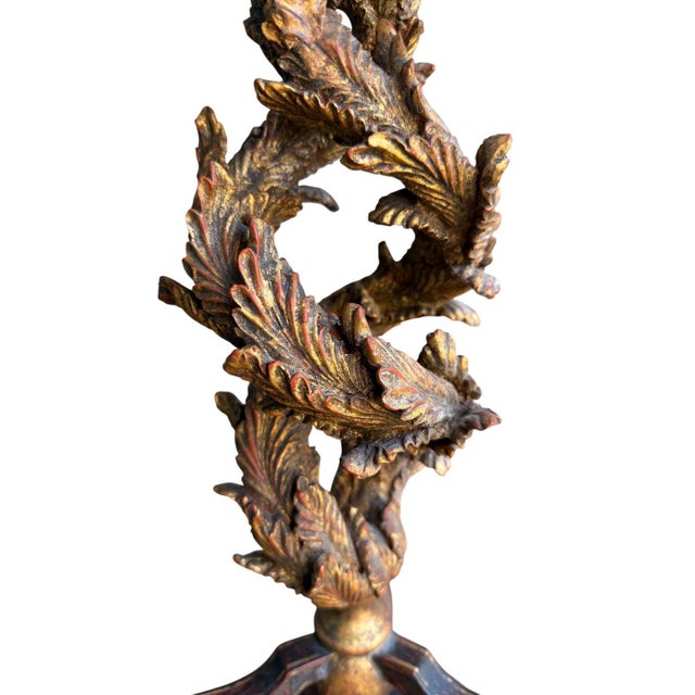 Gold Table Lamp Twisted Ancanthus Leaves With Frederick Cooper Lamp Shade For Sale - Image 8 of 10