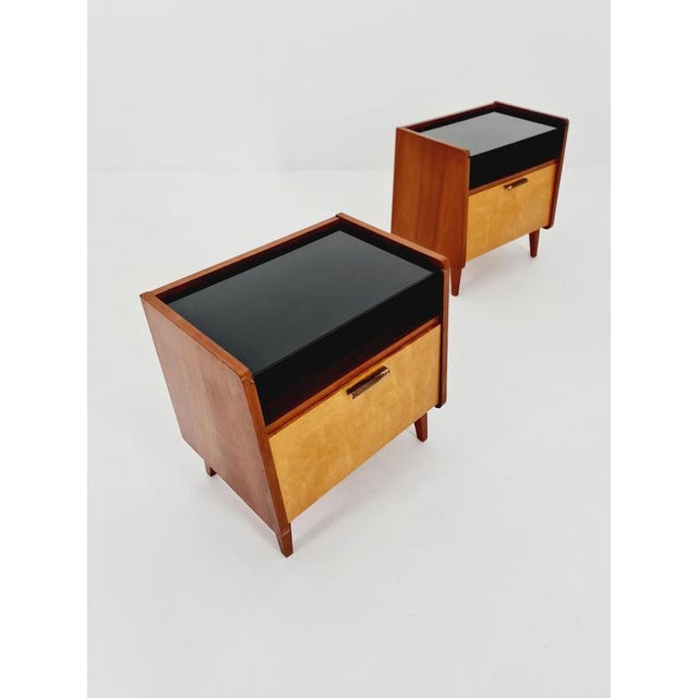 Mid-Century German Nightstands / Bedside Tables with Glass Tops from Wk Möbel, 1960s, Set of 2 For Sale - Image 5 of 11