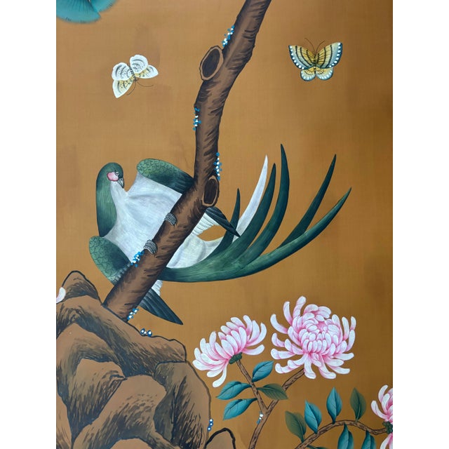 A breathtaking hand painted wallpaper mural created on traditional Tea Paper, featuring an elegant chinoiserie-inspired...