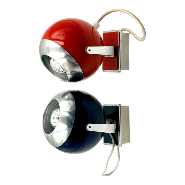 Space Age Red and Blue Eyeball Wall Lamps, 1970s, Set of 2 For Sale