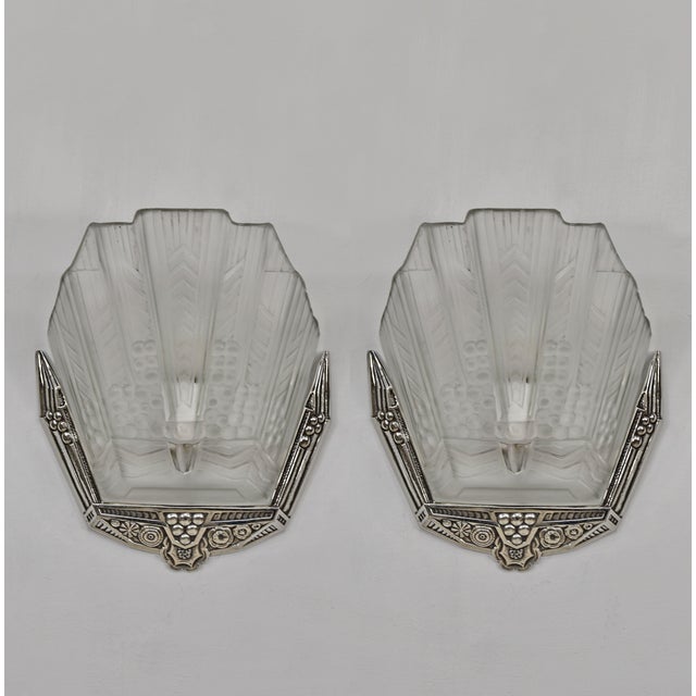 Art Deco 1930s French Art Deco Geometric Stepped Wall Sconces by Ejg - A Pair For Sale - Image 3 of 12
