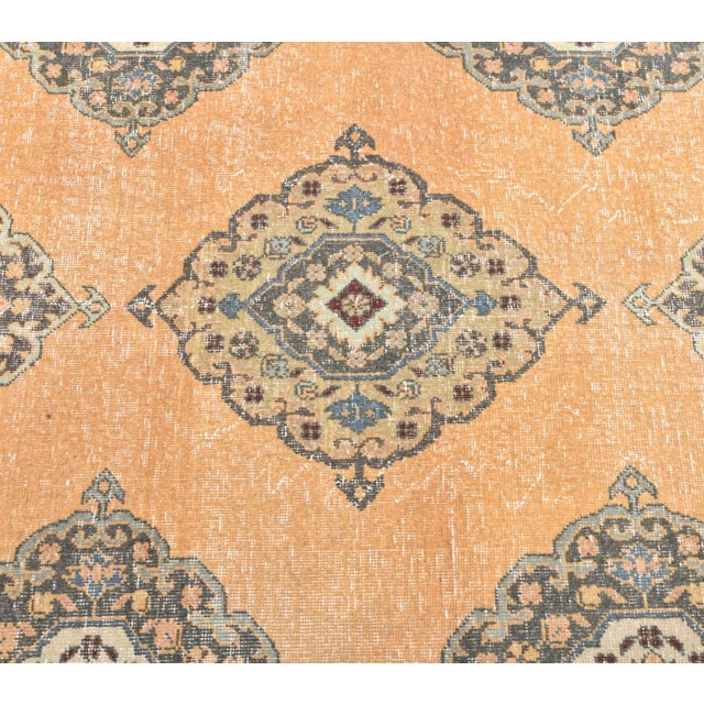 1960s 3'4x12'7 Orange Vintage Geometric Turkish Hand-Knotted Runner Rug For Sale - Image 5 of 9