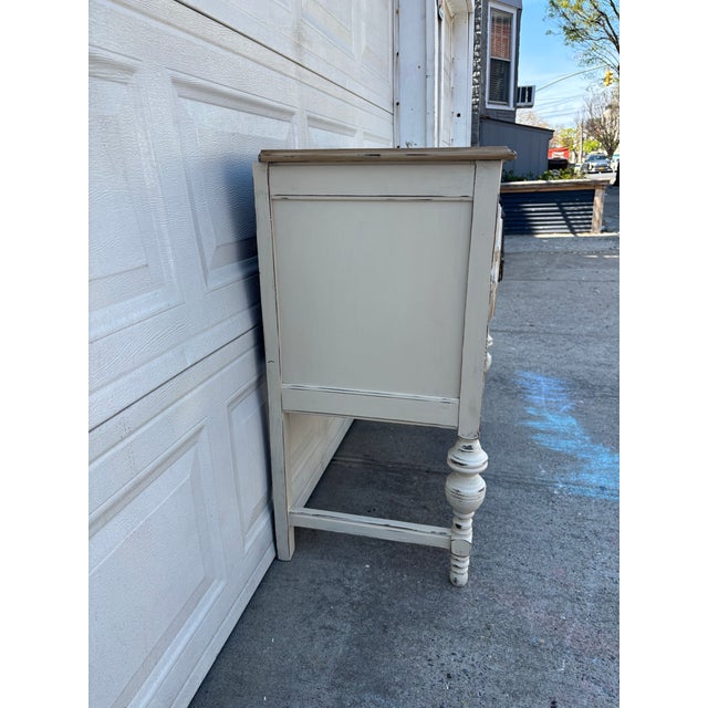 Farmhouse Distressed Neutral Cabinet | Vintage Rustic Sideboard | Shabby Chic Painted Console | Entryway Storage Cabinet | Wood Bar Cabinet For Sale In New York - Image 6 of 11