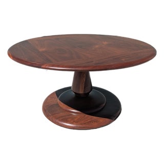 Vintage Mid Century Modern Solid Walnut Sculptural Pedestal Coffee Table For Sale