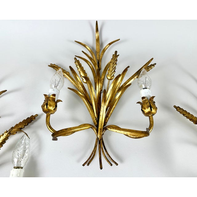 1950s Art Deco Italian Wheat Sheaf Sconces in Bronze, Florence, 1950s, Set of 3 For Sale - Image 5 of 8