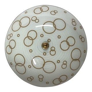 1960s 15” & 3-Bulb Perforated Glass Semi Flush Mount With Gold Circle Design For Sale