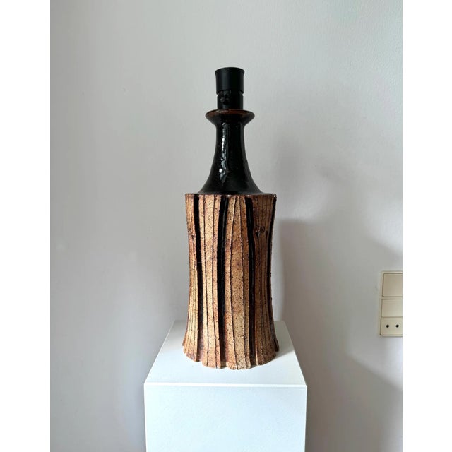 Large unique, expressive, stoneware table lamp by danish Lene Regius, signed at the inside. This piece has an attribution...