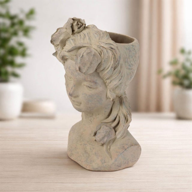 Modern Floral Woman Bust Planter 10.5"H For Sale - Image 3 of 4