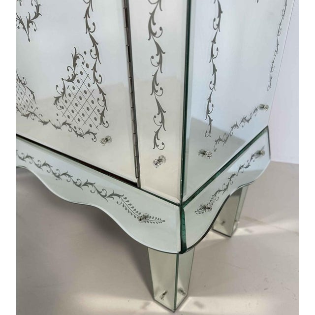 Glass Italian Engraved Murano Glass Mirror Cabinet, 1980s For Sale - Image 7 of 10