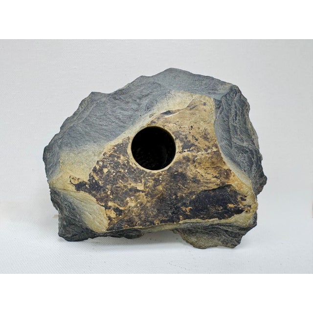 Stone Vintage Natural Slate Ikebana Vase With Metal Flower Frog For Sale - Image 7 of 10