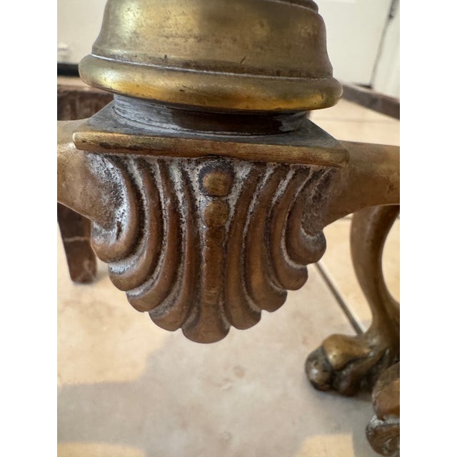 Antique Solid Brass Fireplace Andirons/ Firedogs Pair (2) For Sale - Image 11 of 12
